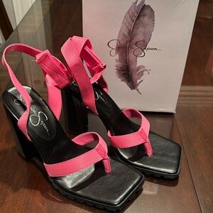 Jessica Simpson Kielne heeled sexy ankle wrapped thong size 9